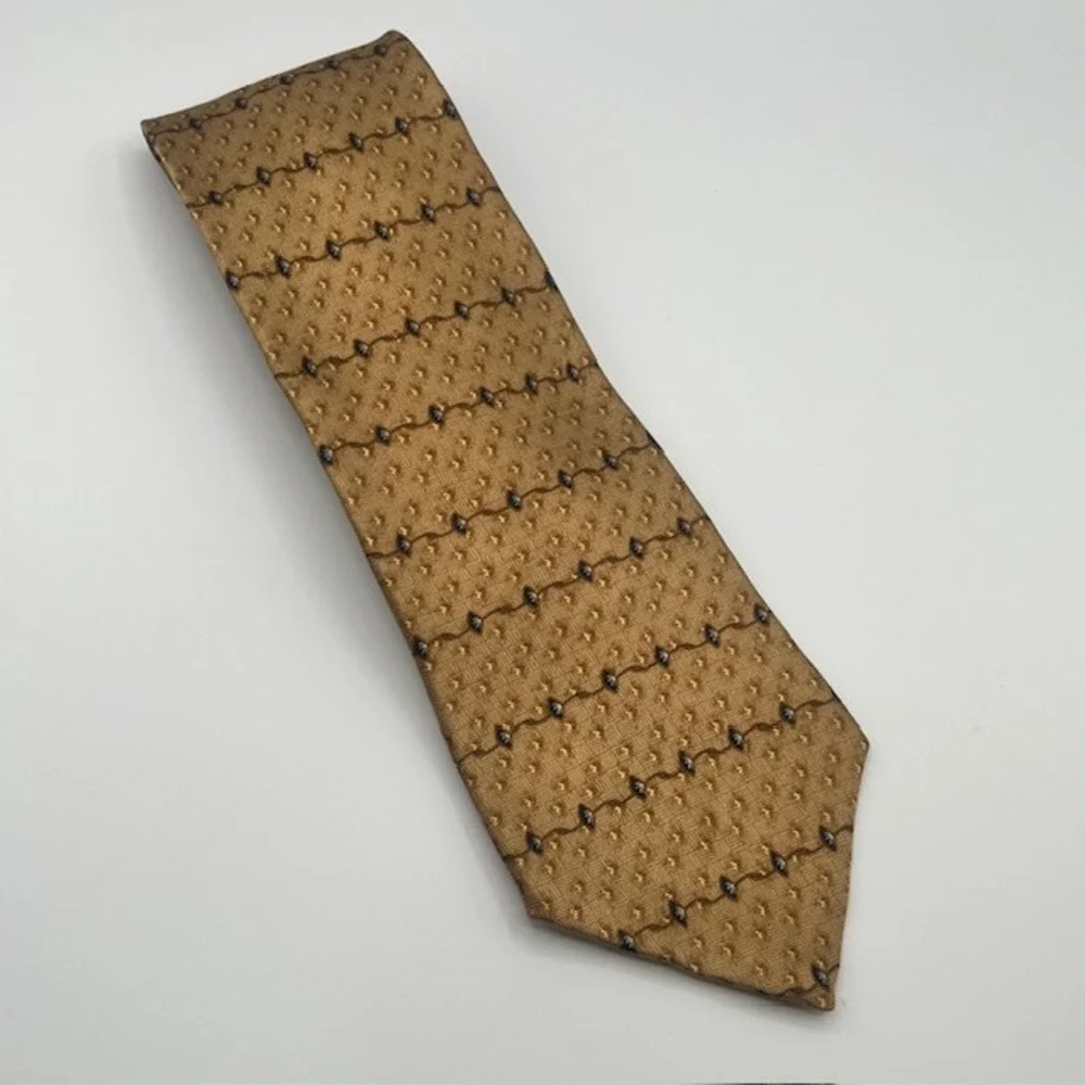 Bill Blass Black Label Mens Silk Tie Gold Bronze Geometric‎ Pattern Luxury Tie